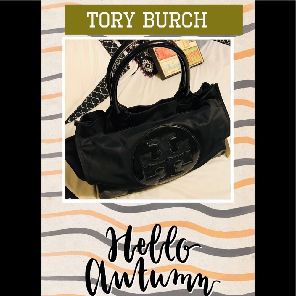 🌹Tory Burch Ella Black nylon/leather large tote🌹 - Picture 1 of 8